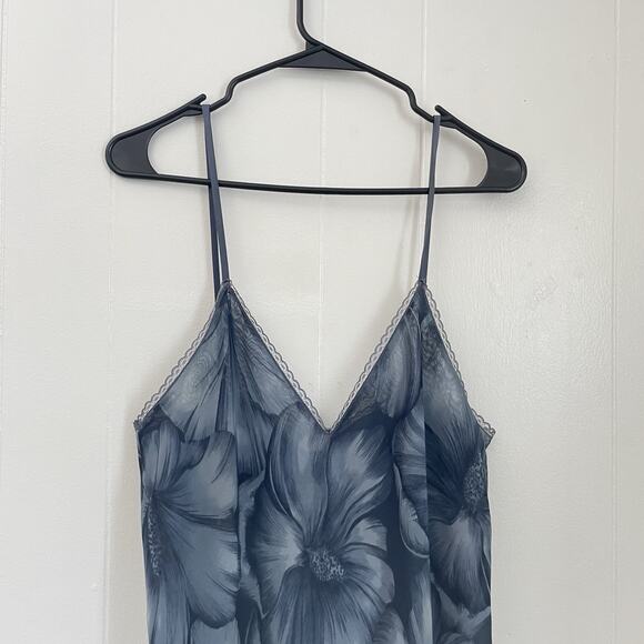 Vtg Babydoll Maxi Dress L Blue Floral Sheer Slit Sheath Fairy Y2K Romantic - Picture 3 of 9